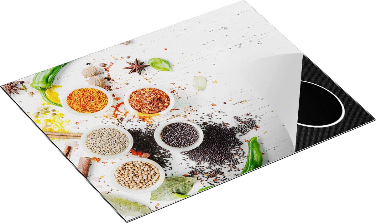 Chefcare Inductie Beschermer Kruidenbakjes op een Witte Houten Tafel - 65x55 cm - Afdekplaat Inductie - Kookplaat Beschermer - Inductie Mat