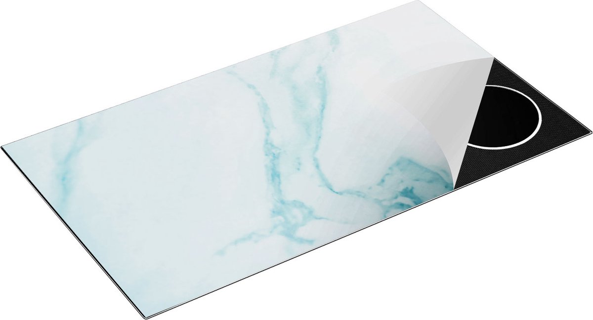 Chefcare Inductie Beschermer Lichtblauwe Marmer - Blauw - 95x55 cm - Afdekplaat Inductie - Kookplaat Beschermer - Inductie Mat