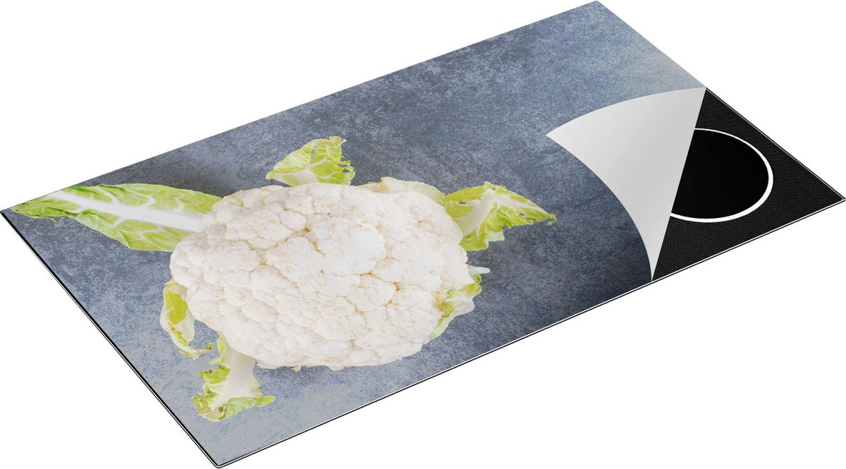 Chefcare Inductie Beschermer Bloemkool op Grijze Marmer - 90x52 cm - Afdekplaat Inductie - Kookplaat Beschermer - Inductie Mat