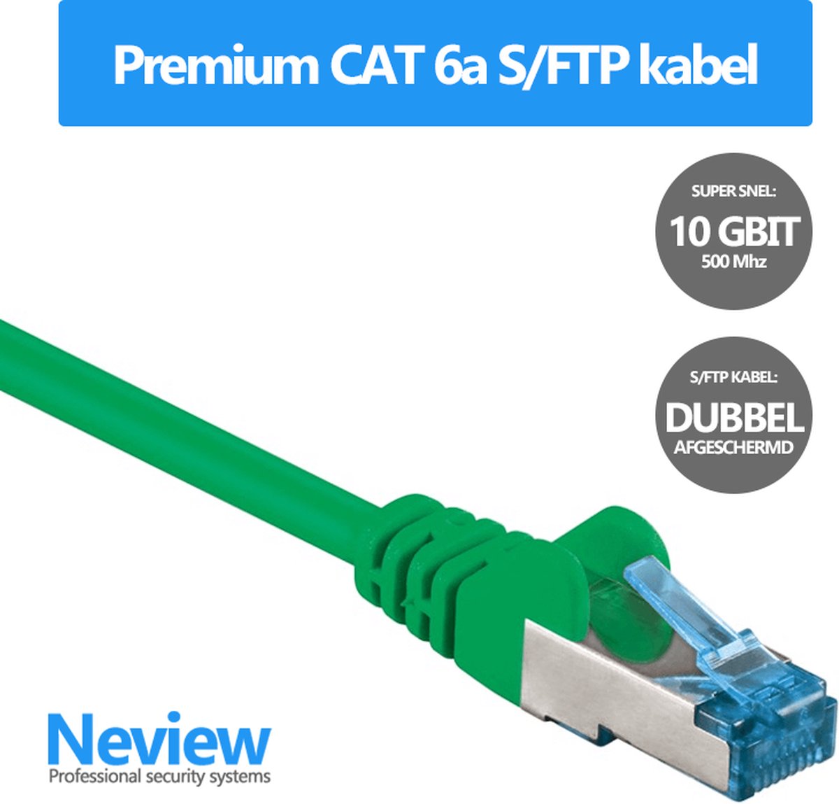 Neview - 10 meter premium S/FTP patchkabel - CAT 6a - 10 Gbit - 100% koper - Groen - Dubbele afscherming - (netwerkkabel/internetkabel)