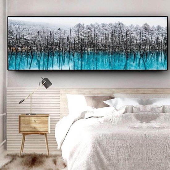 Snow Forest 70x210cm - Zwart Frame - hand geschilderd