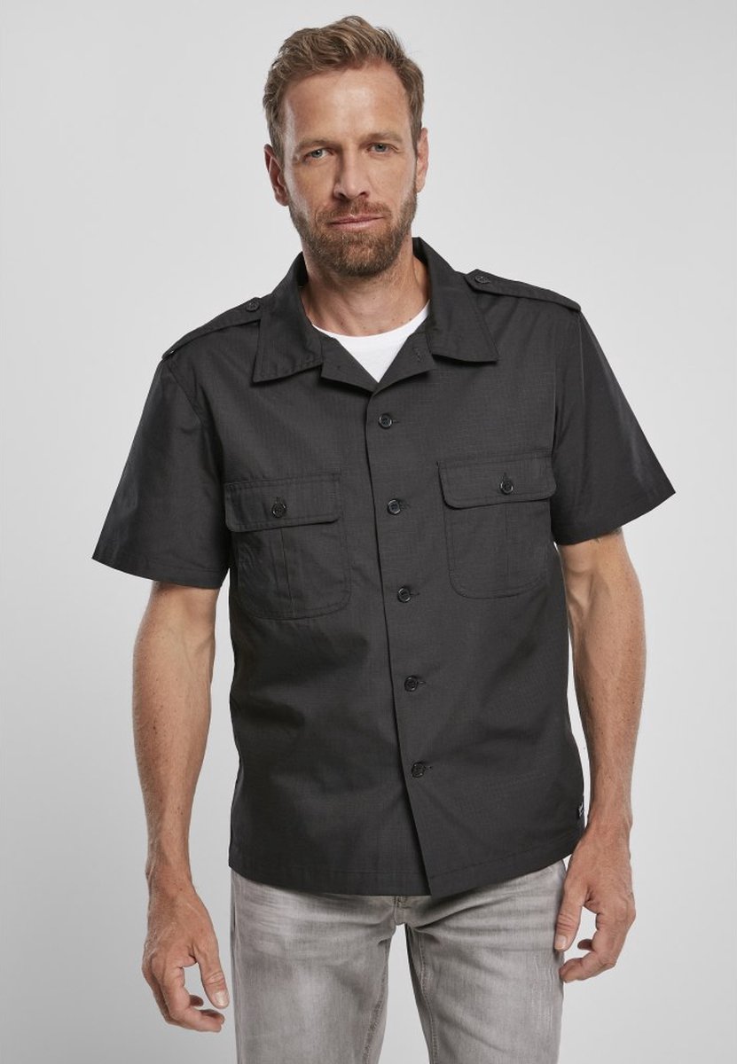 Urban Classics Overhemd -M- US Hemd Ripstop 1/2 Zwart
