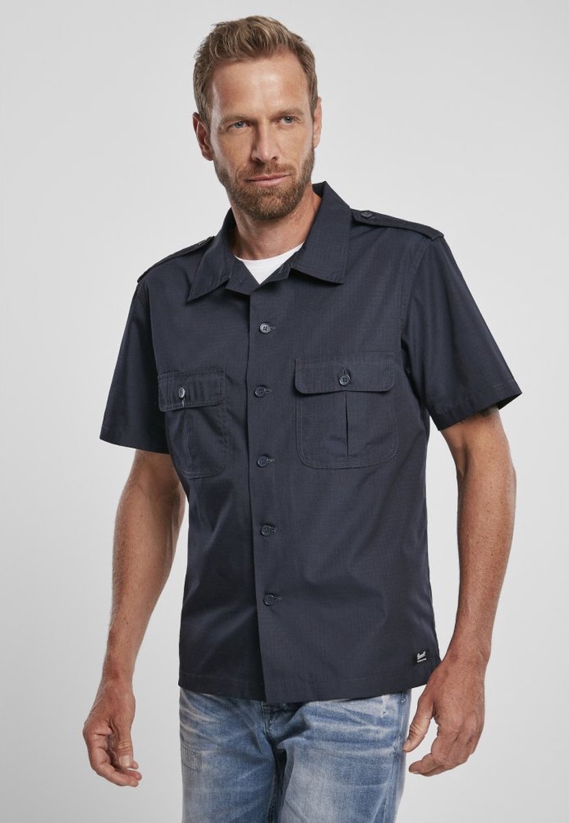 Urban Classics Overhemd -M- US Hemd Ripstop 1/2 Blauw