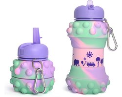 Pop it drinkfles - 550 ml drinkfles kinderen - Sportfles - zacht kleur - fidget toys design - waterflessen - opvouwbaar - Cadeautip - back to school