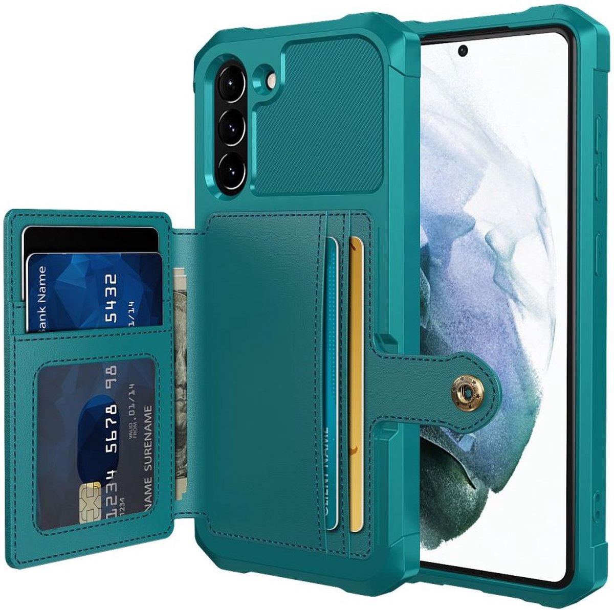 Hoesje met Kaarthouder Back Cover Groen Geschikt voor Samsung Galaxy S21 FE