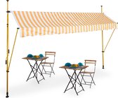 Relaxdays klem-zonwering - uitvalscherm - verstelbaar - gouden frame - balkon - wit/oranje - 350 x 120 cm