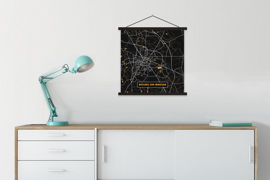 Porte-affiche avec Poster - Affiche scolaire - Plan - Carte - France - Bourg-en-Bresse - Plan de la ville - 60x60 cm - Lattes noires