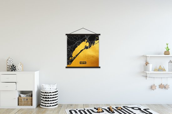 Porte-affiche avec affiche - Affiche scolaire - Plan de la ville - France - Carte - Sète - Carte - 60x60 cm - Lattes noires