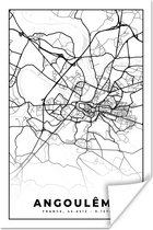 Poster Plattegrond – Kaart – Angoulême - Frankrijk – Stadskaart - Zwart wit - 20x30 cm