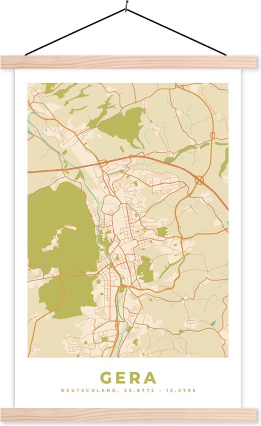Posterhanger incl. Poster 60x90 cm - Schoolplaat - Plattegrond - Vintage - Gera - Kaart - Stadskaart - Textielposter - Blanke latten - Plattegrond