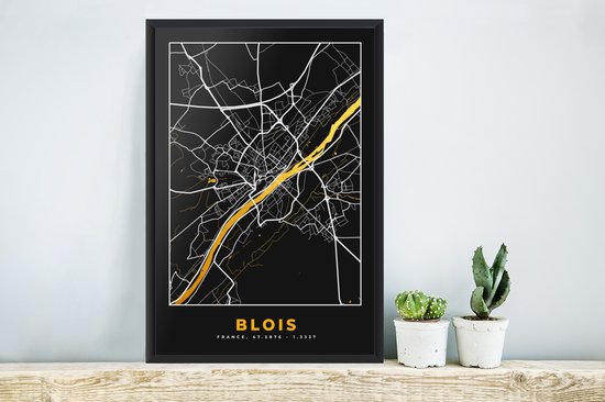 Cadre photo avec poster - Plan de ville - Blois - Carte - France - 40x60 cm - Cadre poster