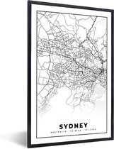 Cadre photo avec affiche Zwart Wit- Sydney - Zwart Wit - Carte - Plan de la ville - Carte - 40x60 cm - Cadre pour affiche