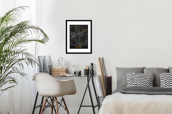 Fotolijst incl. Poster - Herne - Stadskaart - Duitsland - Plattegrond - Goud - Kaart - 30x40 cm - Posterlijst