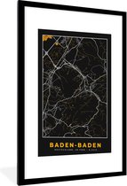 Fotolijst incl. Poster - Stadskaart – Kaart – Baden Baden – Gold – Duitsland – Plattegrond - 60x90 cm - Posterlijst