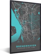 Fotolijst incl. Poster - Blauw – Duitsland – Plattegrond – Stadskaart – Kaart – Bremerhaven - 40x60 cm - Posterlijst