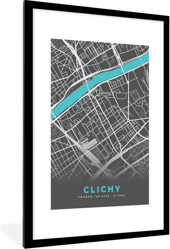 Cadre photo avec affiche - Carte - Plan de la ville - Carte - France -  Clichy - 80x120... | bol