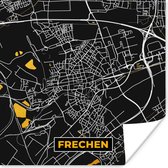 Poster Goud – Duitsland – Plattegrond – Gold – Stadskaart – Kaart – Frechen - 100x100 cm XXL