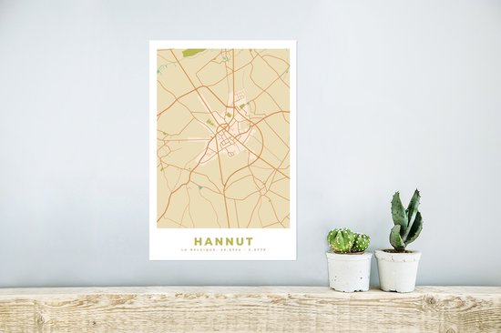 Poster Carte - België - Hannut - Carte - Plan de ville - 20x30 cm