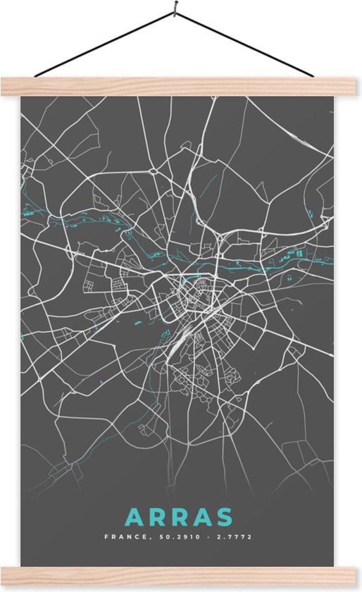 Porte-affiche avec affiche - Affiche scolaire - France - Carte - Arras - Carte - Plan de la ville - 40x60 cm - Lattes vierges