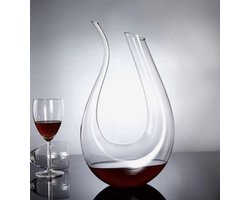 Glazen Decanteer Karaf 1.5L | Wijn | Kristal glas | Whisky Accessoires | Luxe karaf | Handgemaakt |  Wijn Accessoires |  Decanteerkaraf | U-vorm | Glazen Decanteren | Wijnkaraffen | Decanteerde | Image