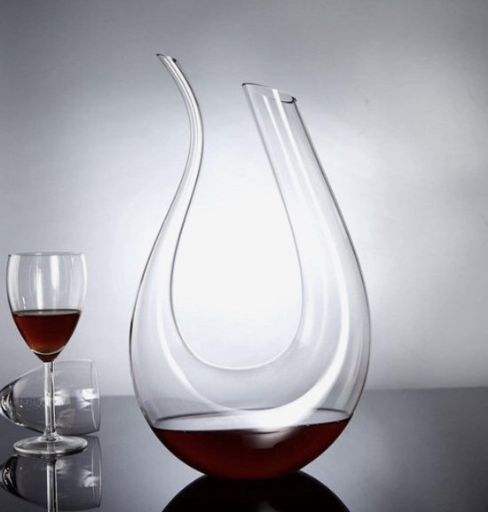 Glazen Decanteer Karaf 1.5L | Wijn | Kristal glas | Whisky Accessoires | Luxe karaf | Handgemaakt | Wijn Accessoires | Decanteerkaraf | U-vorm | Glazen Decanteren | Wijnkaraffen | Decanteerde |