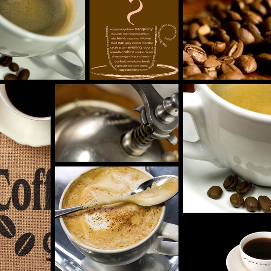 Poster / Papier - Keuken / Voeding - Collage / Koffie in wit / bruin / beige / creme / zwart - 40 x 40 cm