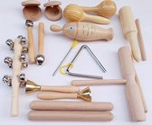 Buxibo - Muziek Set 16-Delig - Muziekinstrumenten Set voor kinderen -  Speelgoedinstrumenten - Handbelletjes/Triangel/Sambabal - Hout