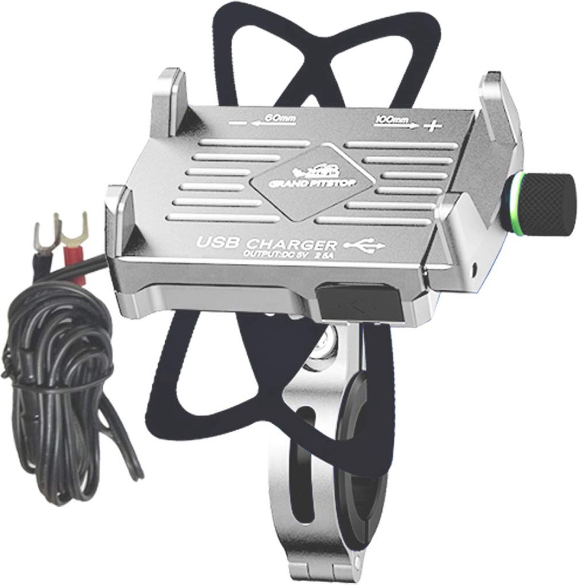 GrandPitstop motor telefoonhouder-navigatiehouder met USB oplader 2.0 model claw zilver