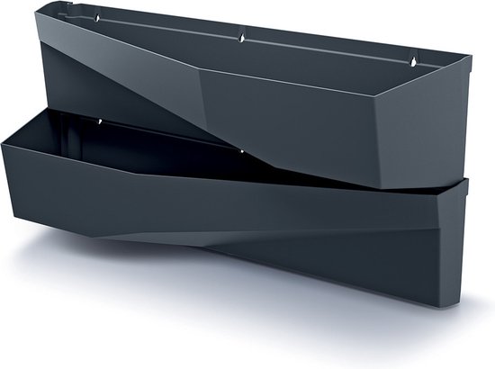 Prosperplast Hangende Plantenbakken - set van 2x - kunststof - verticale tuin - L78 x B19 x H35 cm - antraciet grijs