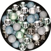 Set van 40x stuks kunststof kerstballen mix zilver en mintgroen 3 cm - Kerstversiering
