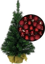 Mini sapin de Noël/sapin de Noël artificiel H35 cm avec boules de Noël rouge foncé - Décorations de Noël