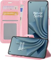 Hoesje Geschikt voor OnePlus 10 Pro Hoesje Book Case Hoes Portemonnee Cover Walletcase - Hoes Geschikt voor OnePlus 10 Pro Hoes Bookcase Hoesje - Lichtroze