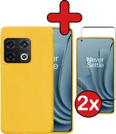 Hoesje Geschikt voor OnePlus 10 Pro Hoesje Siliconen Case Hoes Met 2x Screenprotector - Hoes Geschikt voor OnePlus 10 Pro Hoes Cover Case - Geel