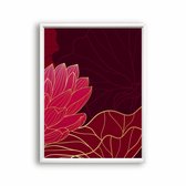 Poster Rood Gouden Lotus Rechts - 70x50cm - Planten / Bloemen - Muurdecoratie
