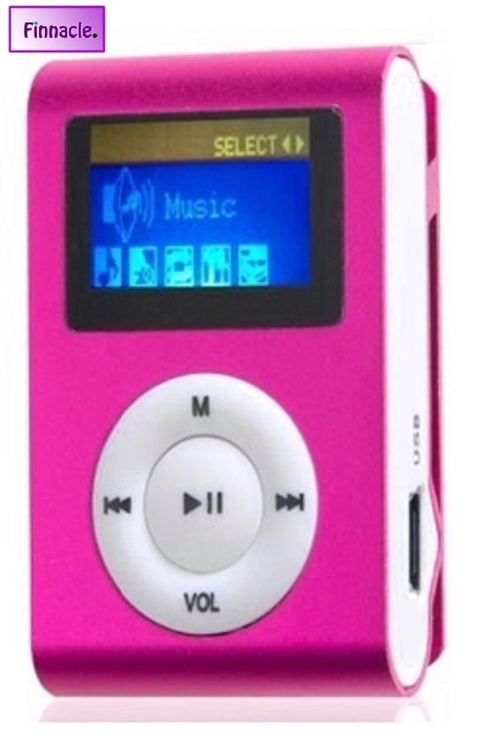 Mini mp3 speler met display incl. 4gb geheugen inclusief oordopjes - roze