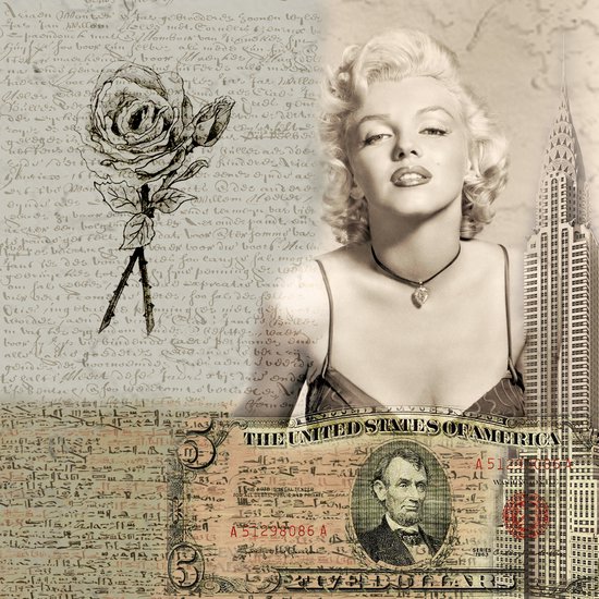 Poster / Papier - Filmsterren / Retro - Marylin Monroe / Collage in wit / beige / taupe / creme /zwart - 40 x 40 cm