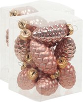 24x Dennenappel kersthangers/kerstballen koraal roze van glas - 6 cm - mat/glans - Kerstboomversiering