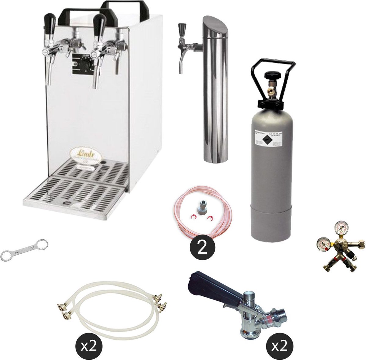Complete set - Biertap - Kontakt 40 - 2-kraans, 50 liter/u - Beertender - Thuistap - Bierkoeler - met Fustkoppeling Type S, Type M