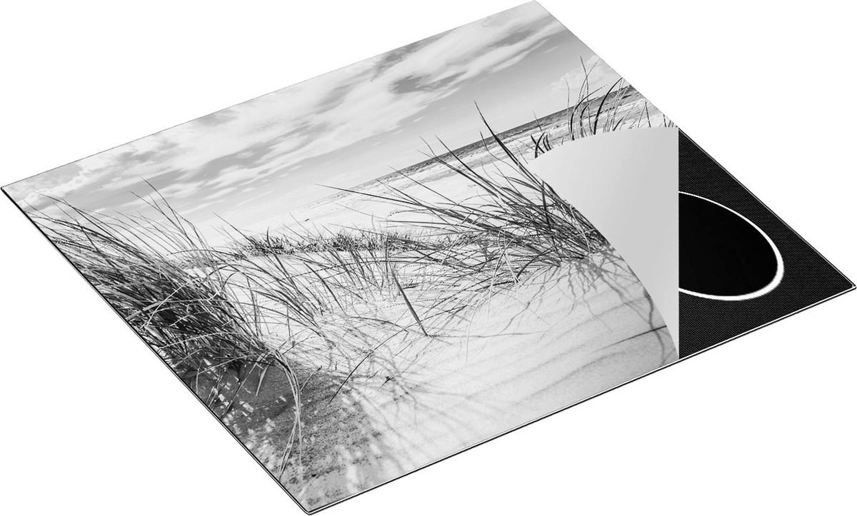 Chefcare Inductie Beschermer Strand en Zee vanuit de Duinen - Zwart Wit - 57,6x51,6 cm - Afdekplaat Inductie - Kookplaat Beschermer - Inductie Mat