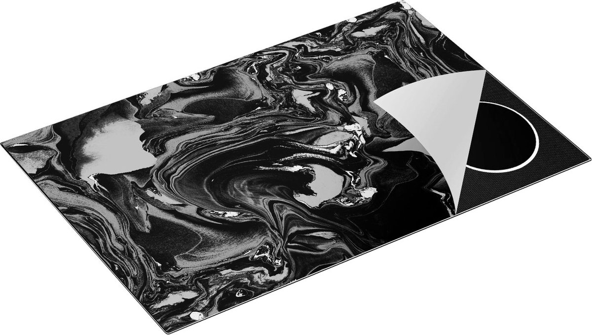 Chefcare Inductie Beschermer Abstracte Kunst - Lava Marmer - Zwart Wit - 80,2x52,2 cm - Afdekplaat Inductie - Kookplaat Beschermer - Inductie Mat