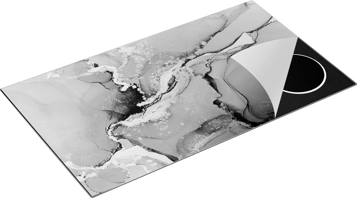 Chefcare Inductie Beschermer Abstracte Kunst - Moderne Marmer - Zwart Wit - 90x52 cm - Afdekplaat Inductie - Kookplaat Beschermer - Inductie Mat