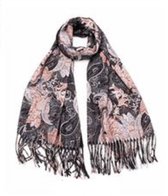 Sjaal paisleyprint - effen herfst/winter 180/70cm zwart