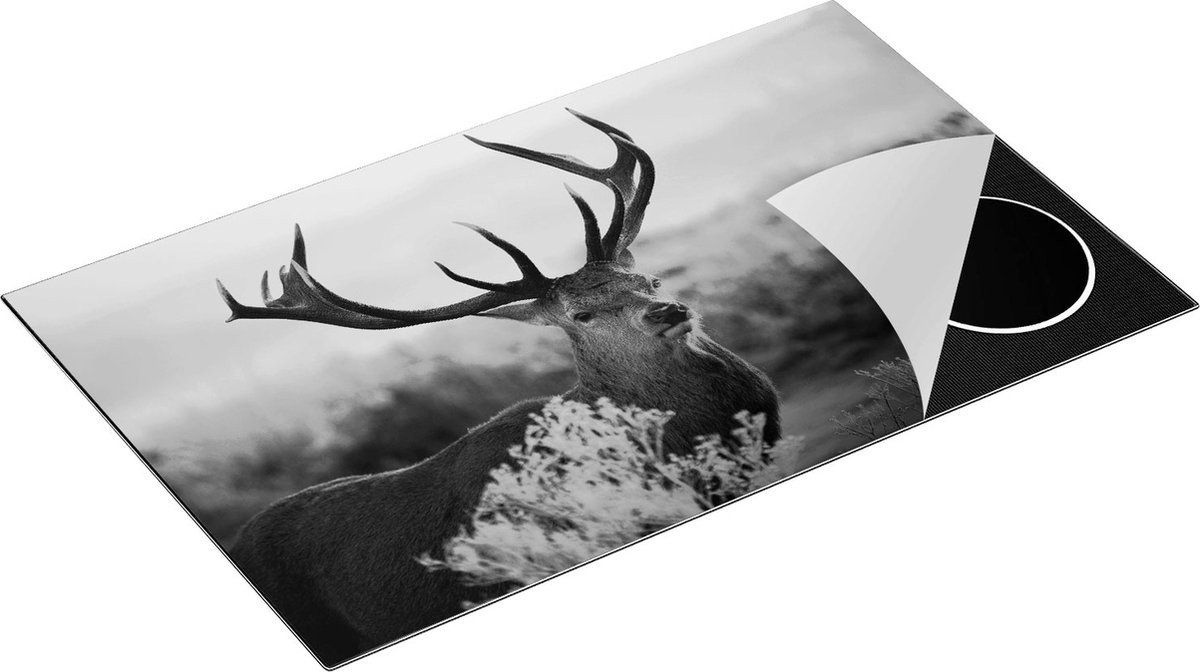 Chefcare Inductie Beschermer Hert tijdens de Zonsondergang - Zwart Wit - 85x55 cm - Afdekplaat Inductie - Kookplaat Beschermer - Inductie Mat