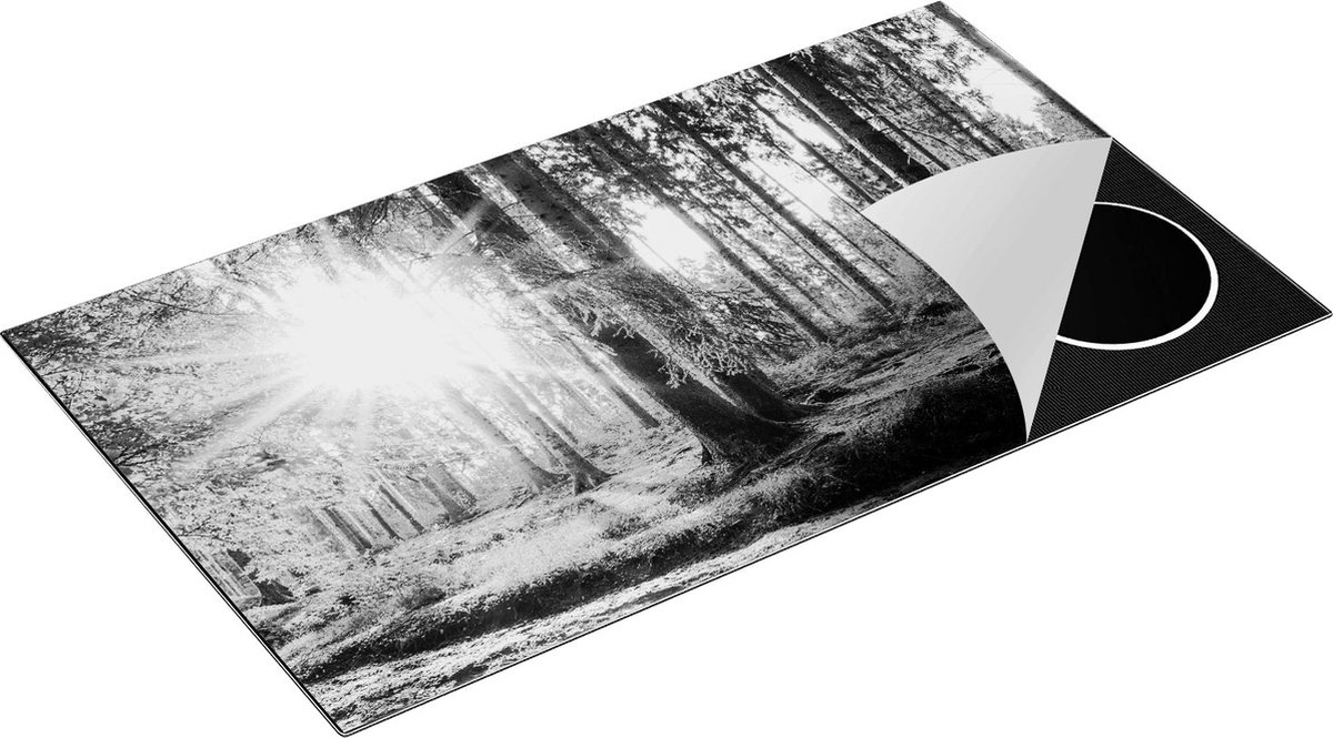 Chefcare Inductie Beschermer Bos met Zon tussen de Bomen - Zwart Wit - 90x52 cm - Afdekplaat Inductie - Kookplaat Beschermer - Inductie Mat