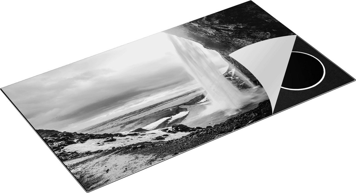 Chefcare Inductie Beschermer Waterval van een Klif bij Zonsondergang - Zwart Wit - 95x55 cm - Afdekplaat Inductie - Kookplaat Beschermer - Inductie Mat