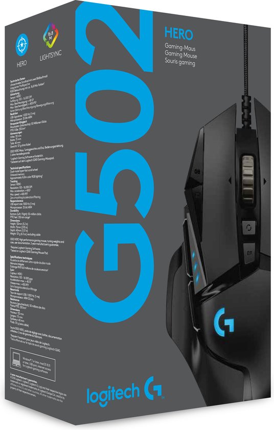 Logitech G502 HERO - Bedrade Gaming Muis - 25.600 DPI - Rechtshandig -  Zwart