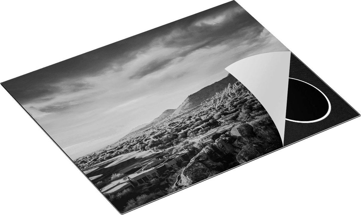 Chefcare Inductie Beschermer Woestijn Landschap met Zonsondergang - Zwart Wit - 65x55 cm - Afdekplaat Inductie - Kookplaat Beschermer - Inductie Mat