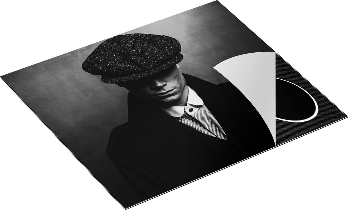 Chefcare Inductie Beschermer Engelse Gangster met een Pet uit Jaren 1920 - Zwart Wit - 60x55 cm - Afdekplaat Inductie - Kookplaat Beschermer - Inductie Mat