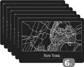 Placemat - Placemats kunststof - Kaart - New York - Stadskaart - Plattegrond - 45x30 cm - 6 stuks - Hittebestendig - Anti-Slip - Onderlegger - Afneembaar