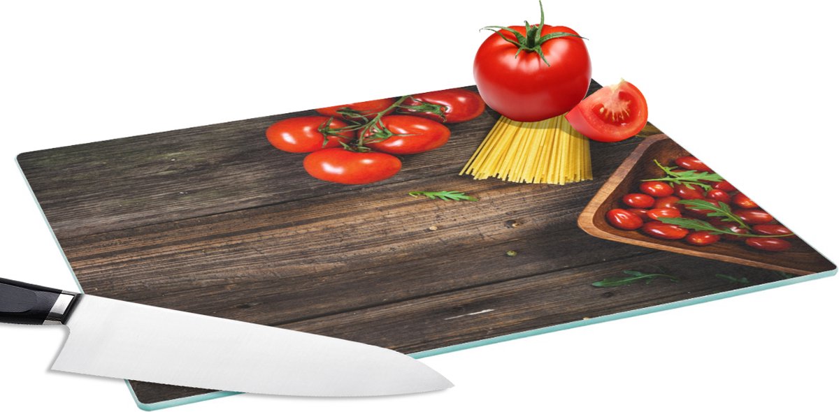 Glazen Snijplank - 39x28 - Pasta - Tomaat - Keuken - Snijplanken Glas